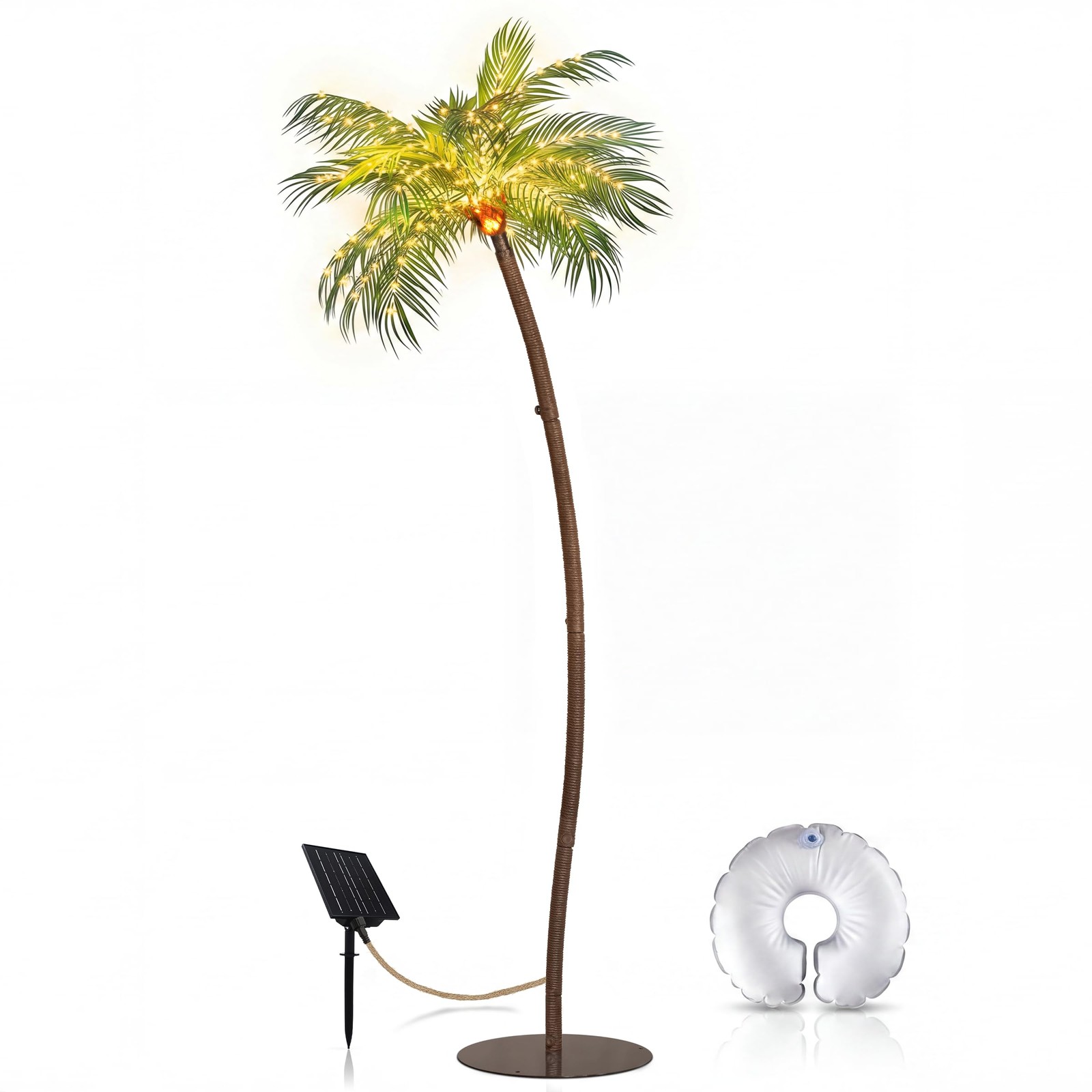 Solar-Powered Artificial Palm Tree 5.9FT with 200 LEDs, Artificial Tree Recha…