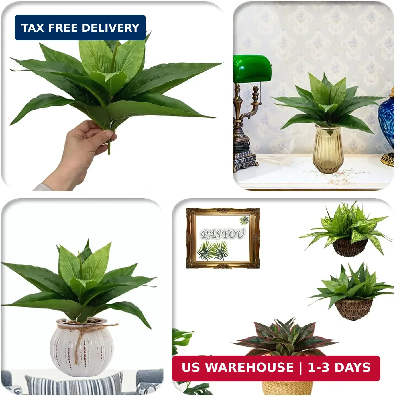 Artificial Agave Fake Plant, 10 Inches Faux Shrubs Bushes Plants for Indoor Outd