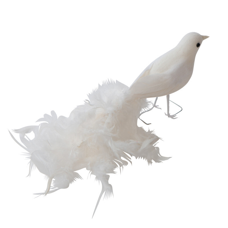Pack of 6 White Feathered Long Tail 11″ Artificial Birds