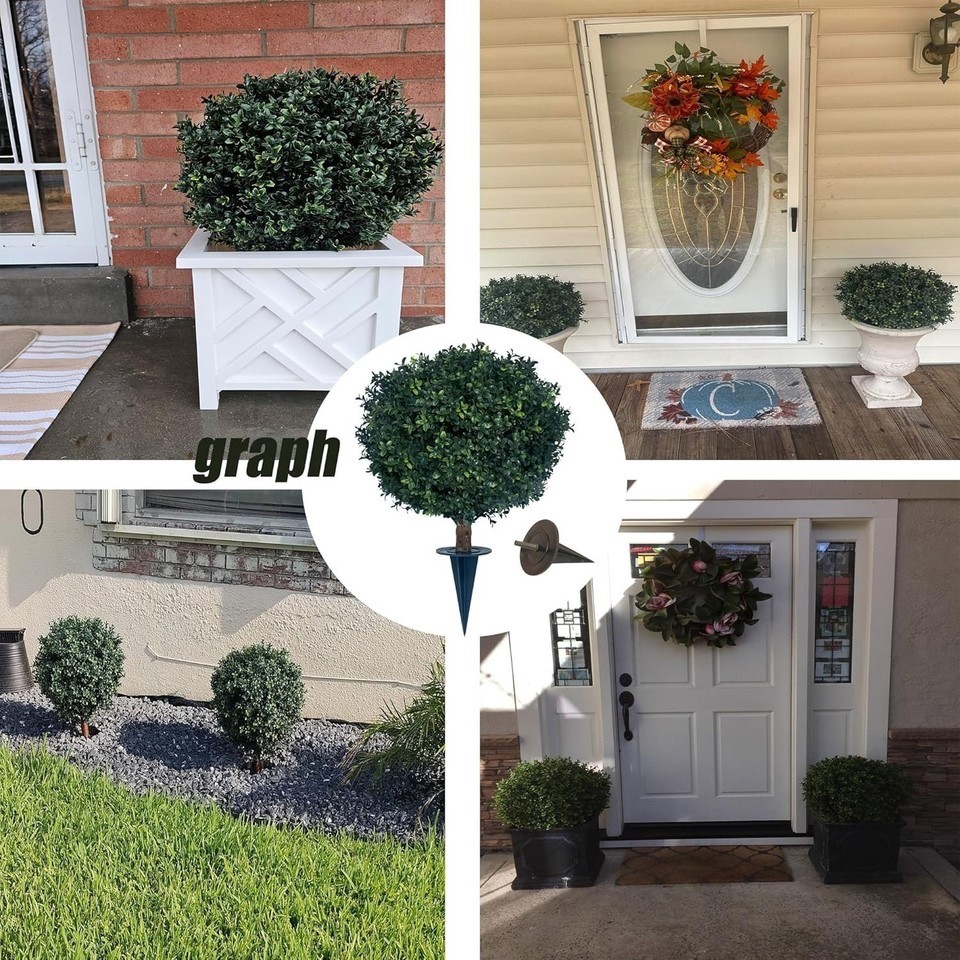 kyesyes Artificial Boxwood Ball Bush 27″ Tree UV Resistance Rated with Spike. Ea
