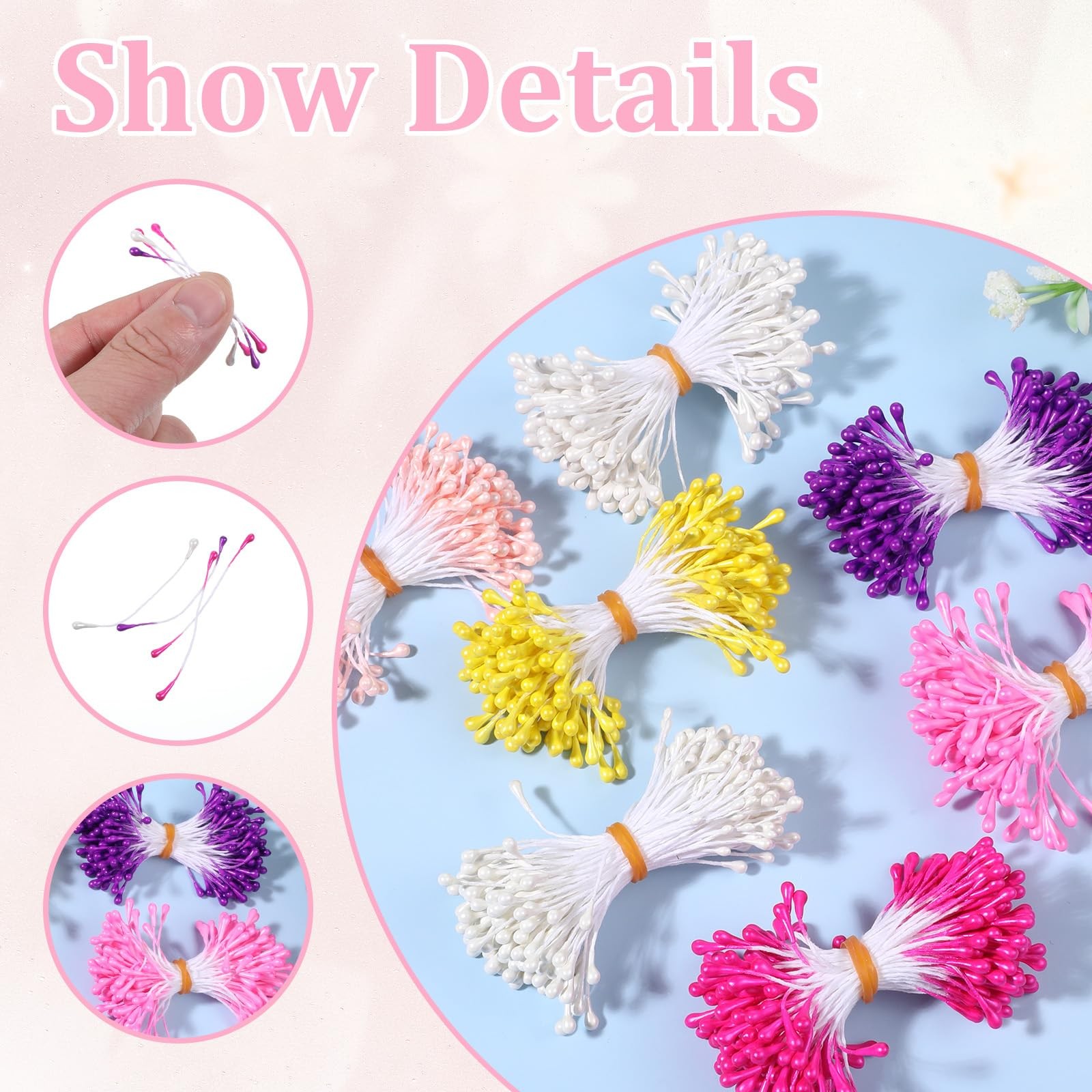 1050 Pcs Mini Flower Stamen, 3mm Artificial Pearl Floral Pistil, Double Heads…