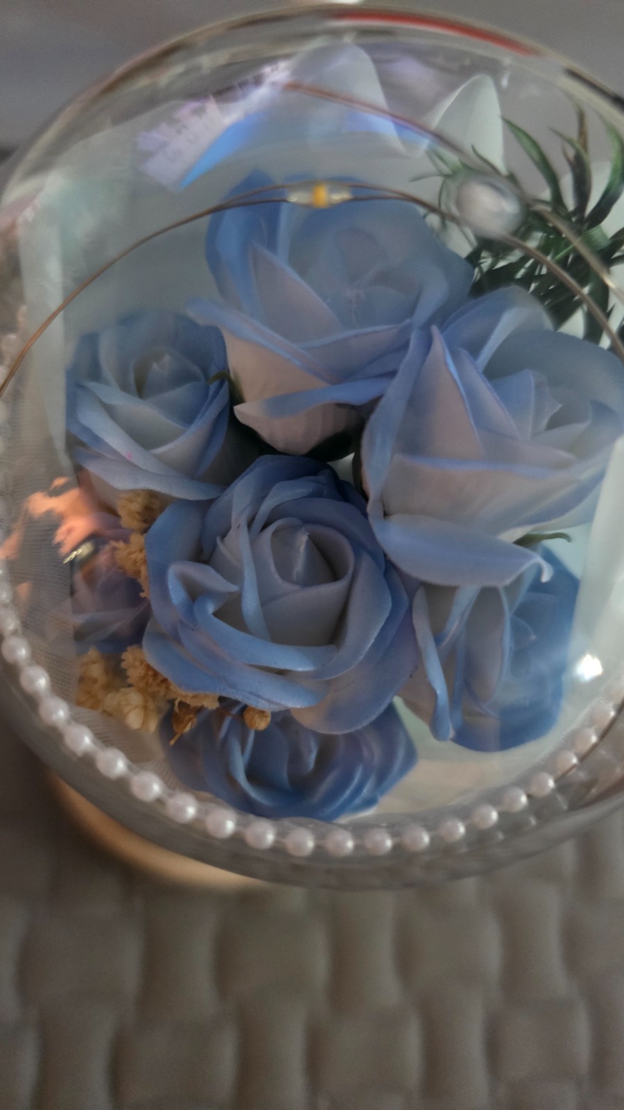 Eternal Rose Bouquet in Glass Dome with LED Lights – Red, Pink, or Blue – 8″