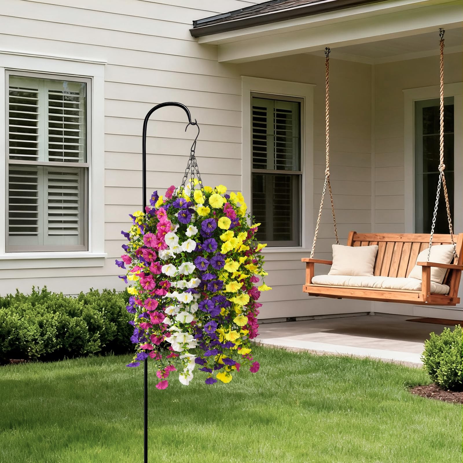 Homsunny Artificial Fake Hanging Flowers Plants Baskets for Outdoor Spring De…