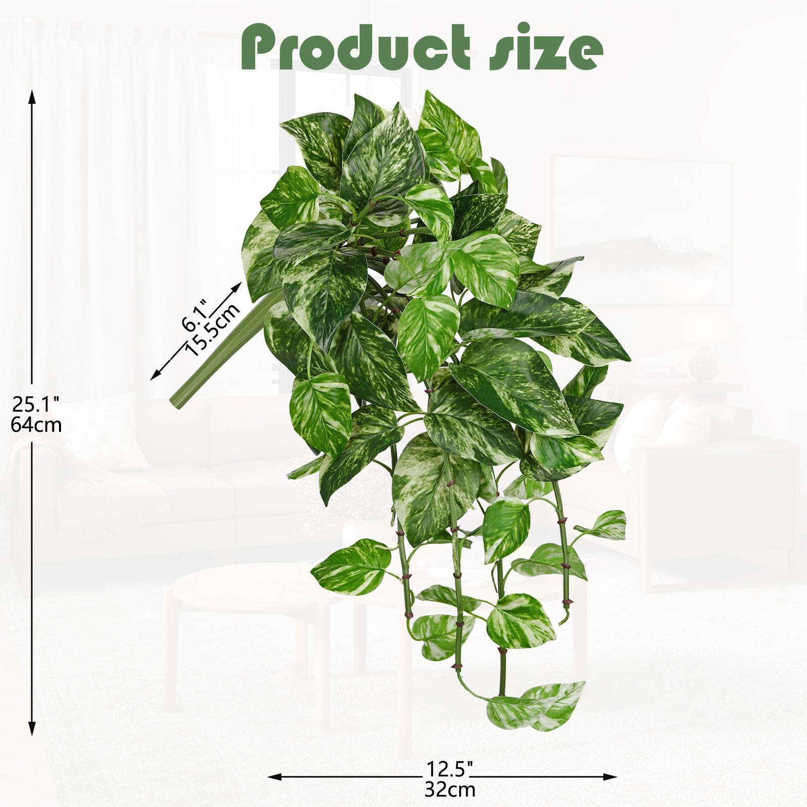 Artificial Pothos Hanging Plants 25″ Fake Ivy Vine Faux Ivy Pothos Leaves Han…