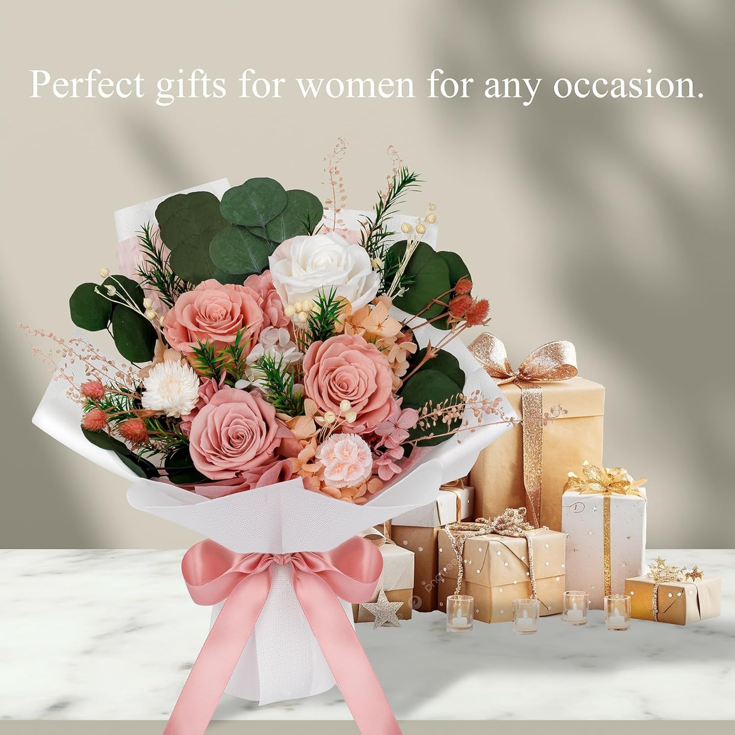 4 Roses Mixed Bouquet for Mother’s Day, Flowers for Delivery, Preserved Flowe…