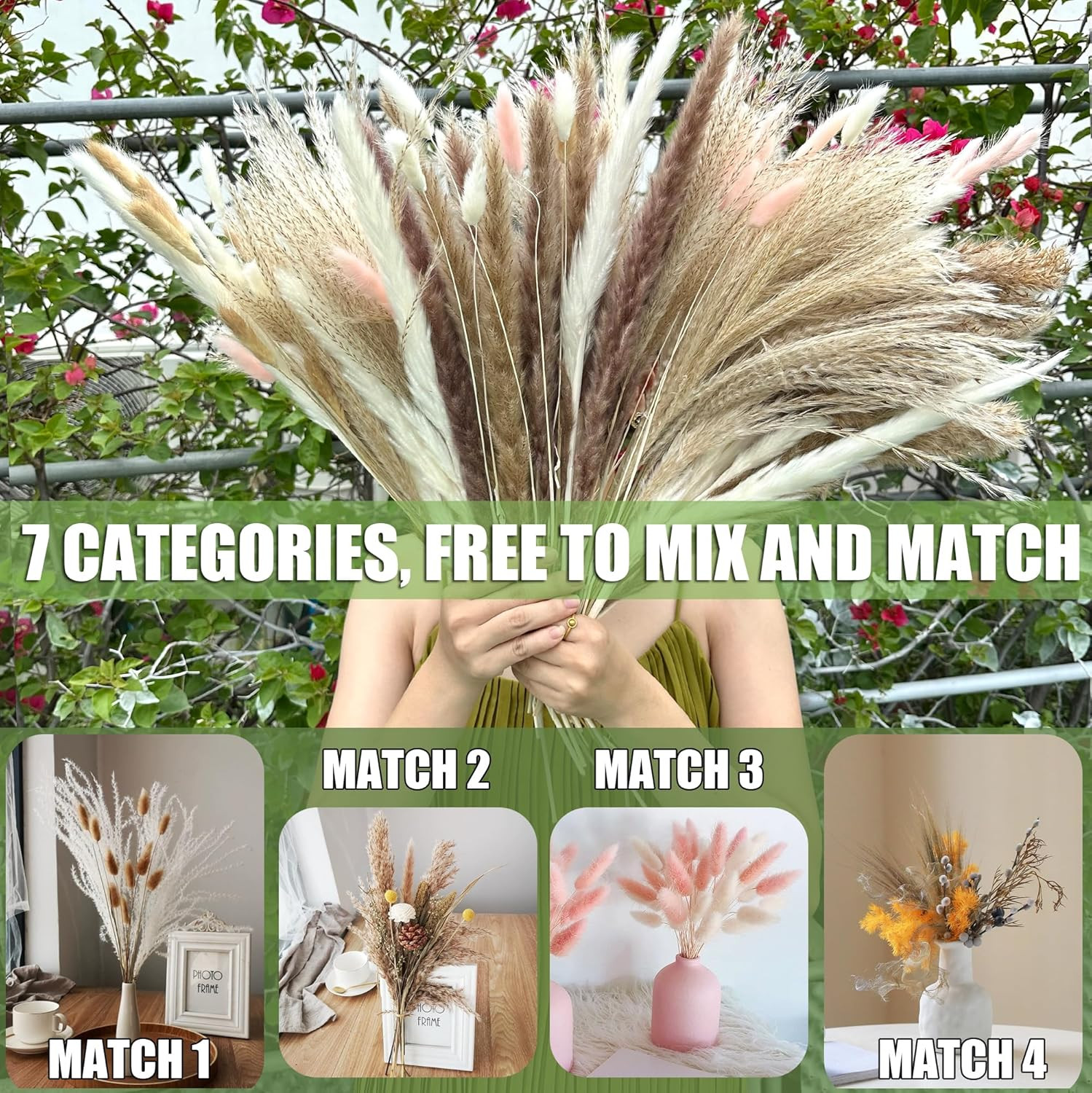 Dried Pampas Grass Decor 107 Pcs Boho Home Decor 17 Inch Natural Dried Flower…