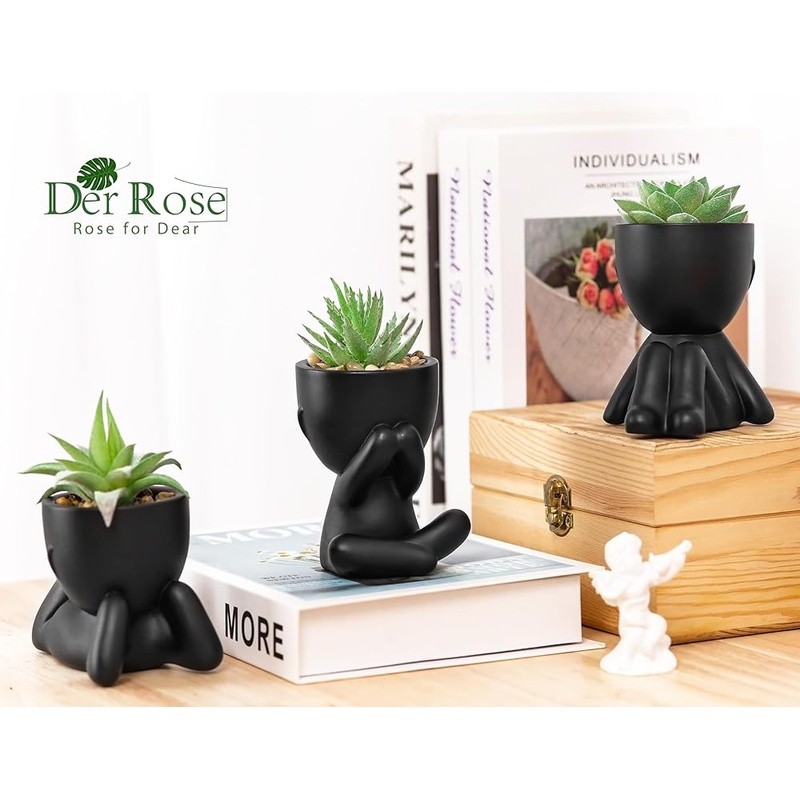 Human-Shaped Pots Faux Succulent Plants Indoor Desk Decor Cute Office Gifts New
