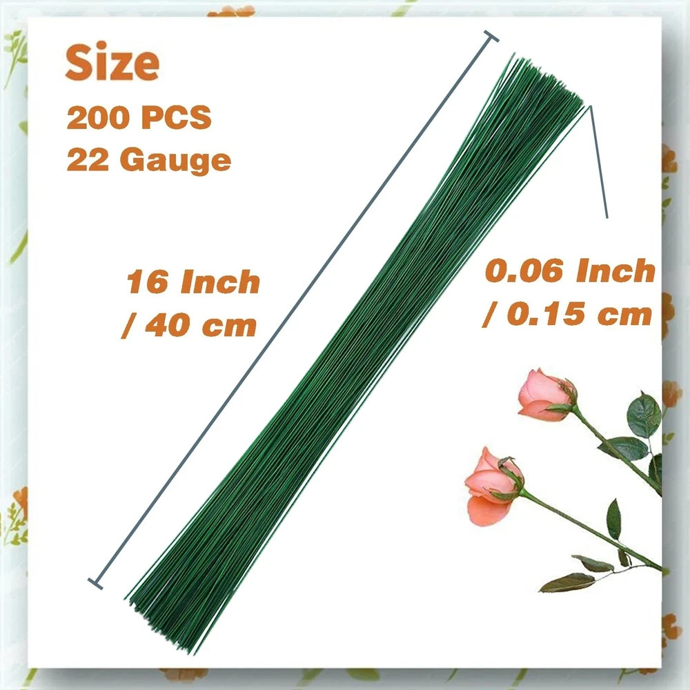 200 Pcs Floral Stem Wire,22 Gauge 16 Inch Floral Stems for Flower Arrangements