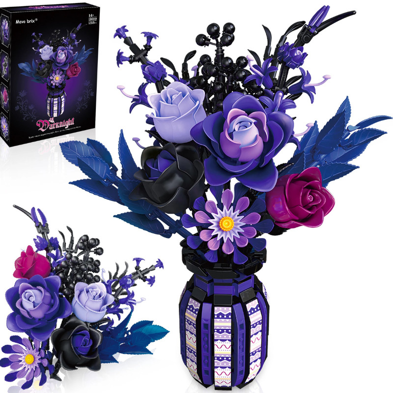 1218 PCS Dark Romance Gothic Bouquet Building Blocks Flower With vase Diy Model