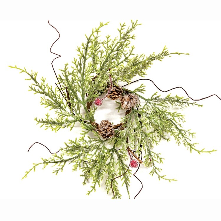 Frosty Red Berry & Cone Mini Taper Candle Ring 1.5″ Inner Diameter Christmas