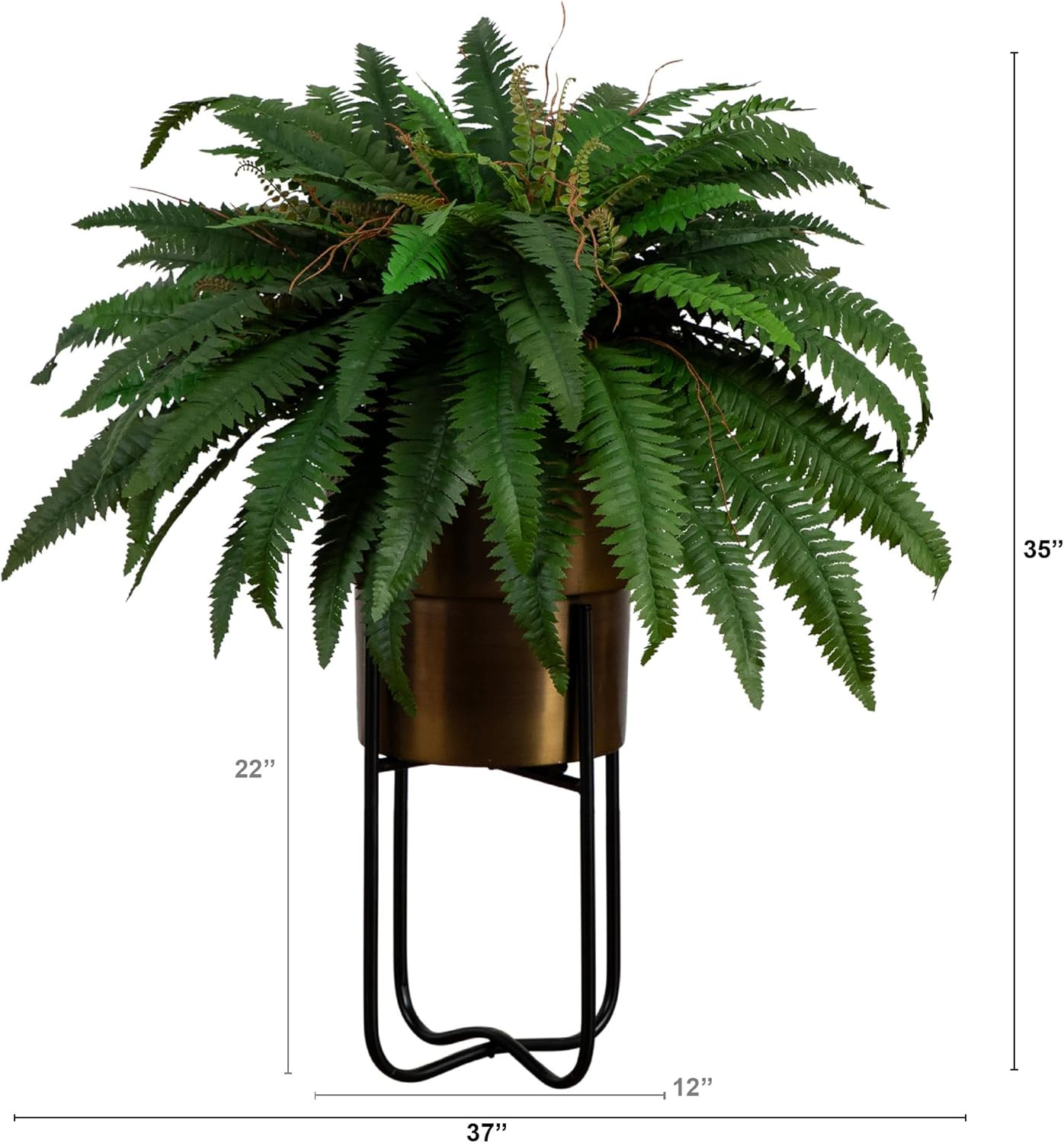 35-Inch Artificial Boston Fern in Brass Planter for Home & Office Décor