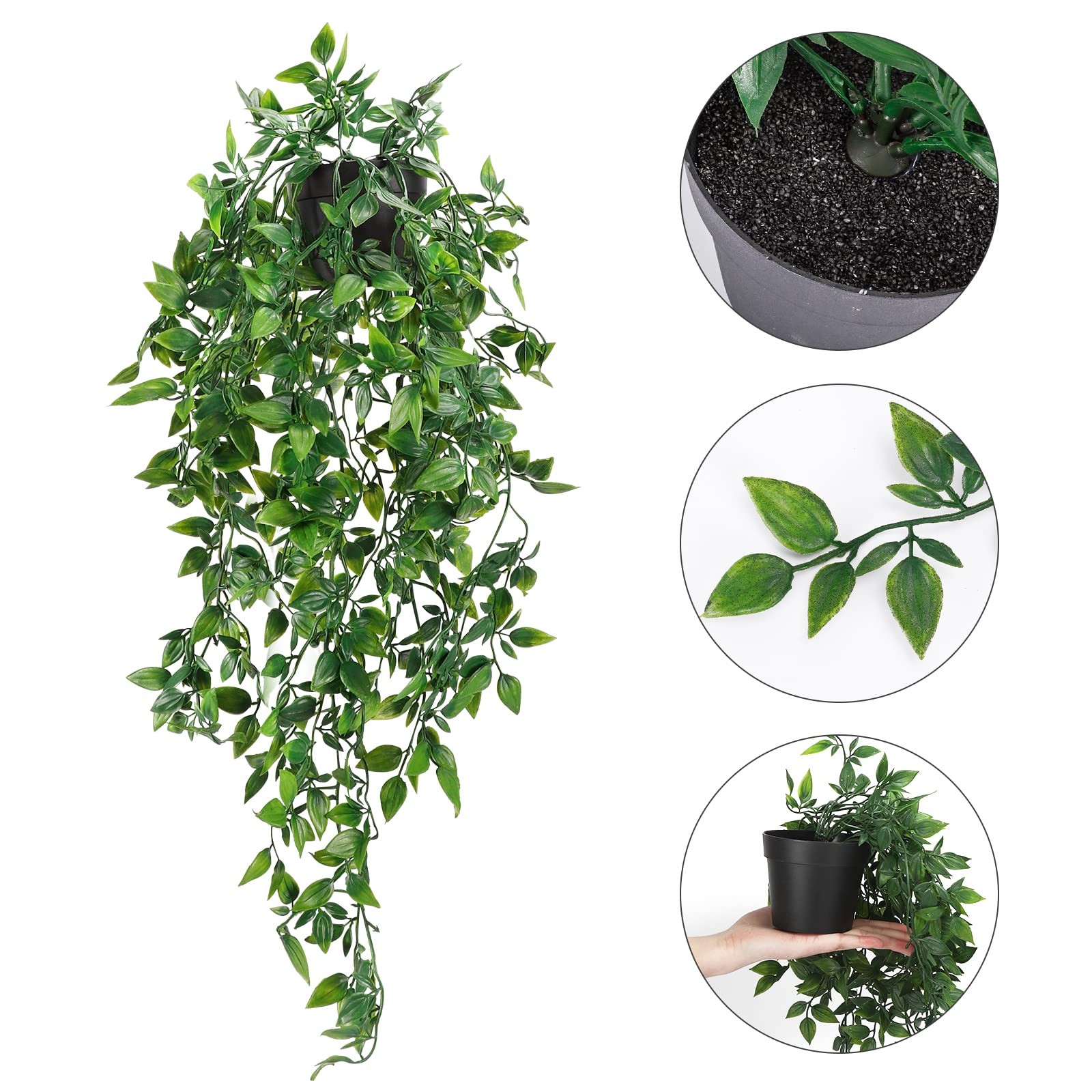Whonline 2pcs Fake Hanging Plants, Artificial Potted Plants for Indoor Green