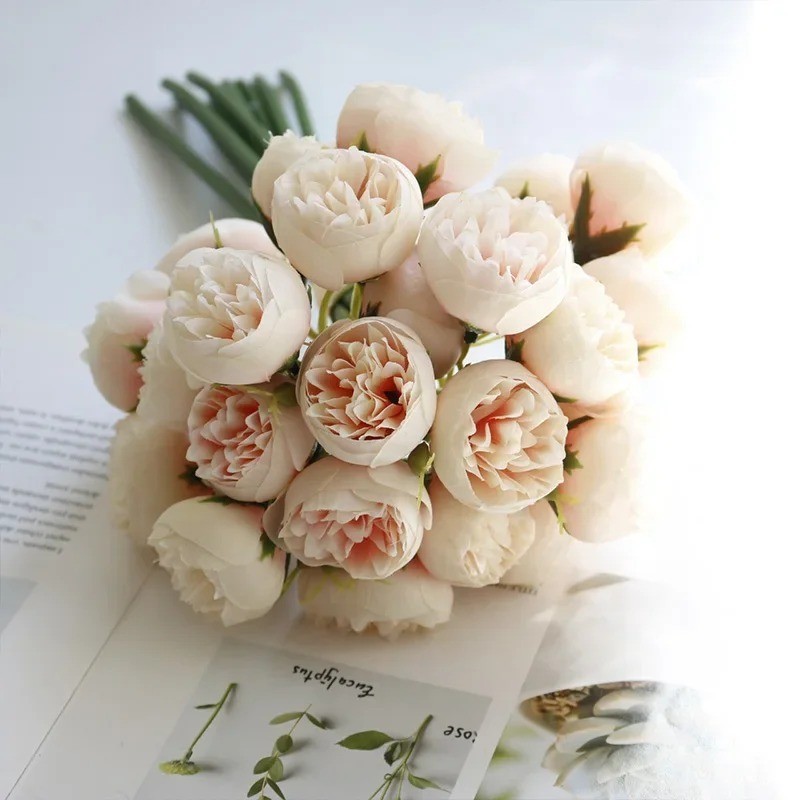 Rose Pink Peony Artificial Flowers Silk Bouquet 27heads Roses Fake Flower