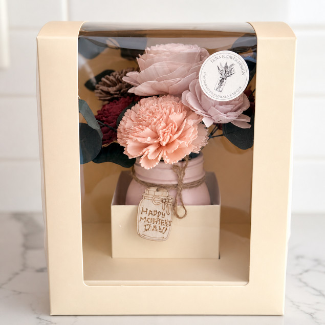 Sola Wood Flower Arrangement Pink Mason Jar Custom Tag Gift for Her Mom Decor