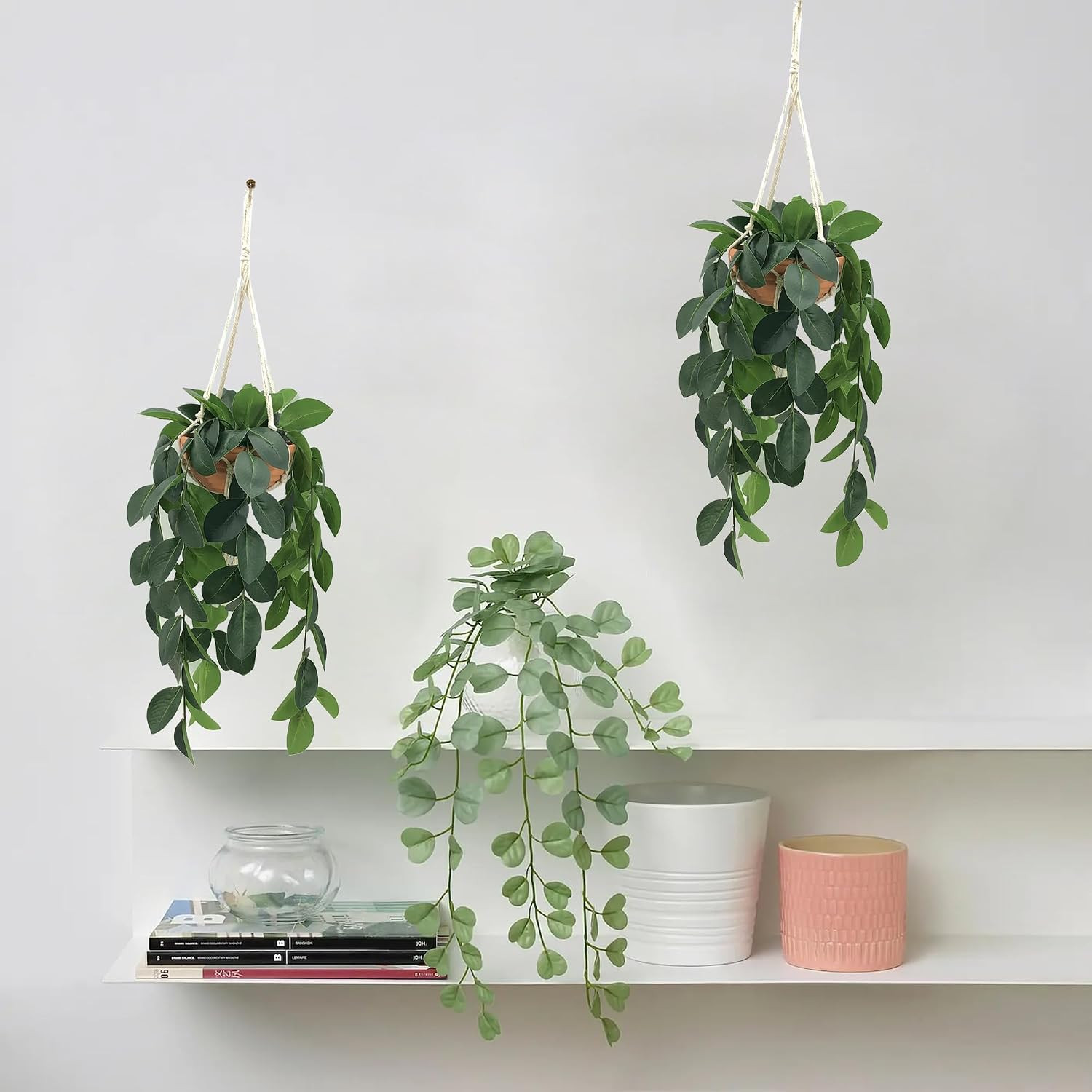 Artificial Hanging Plant in Clay Pot – Dark Green Wall Decor for Home