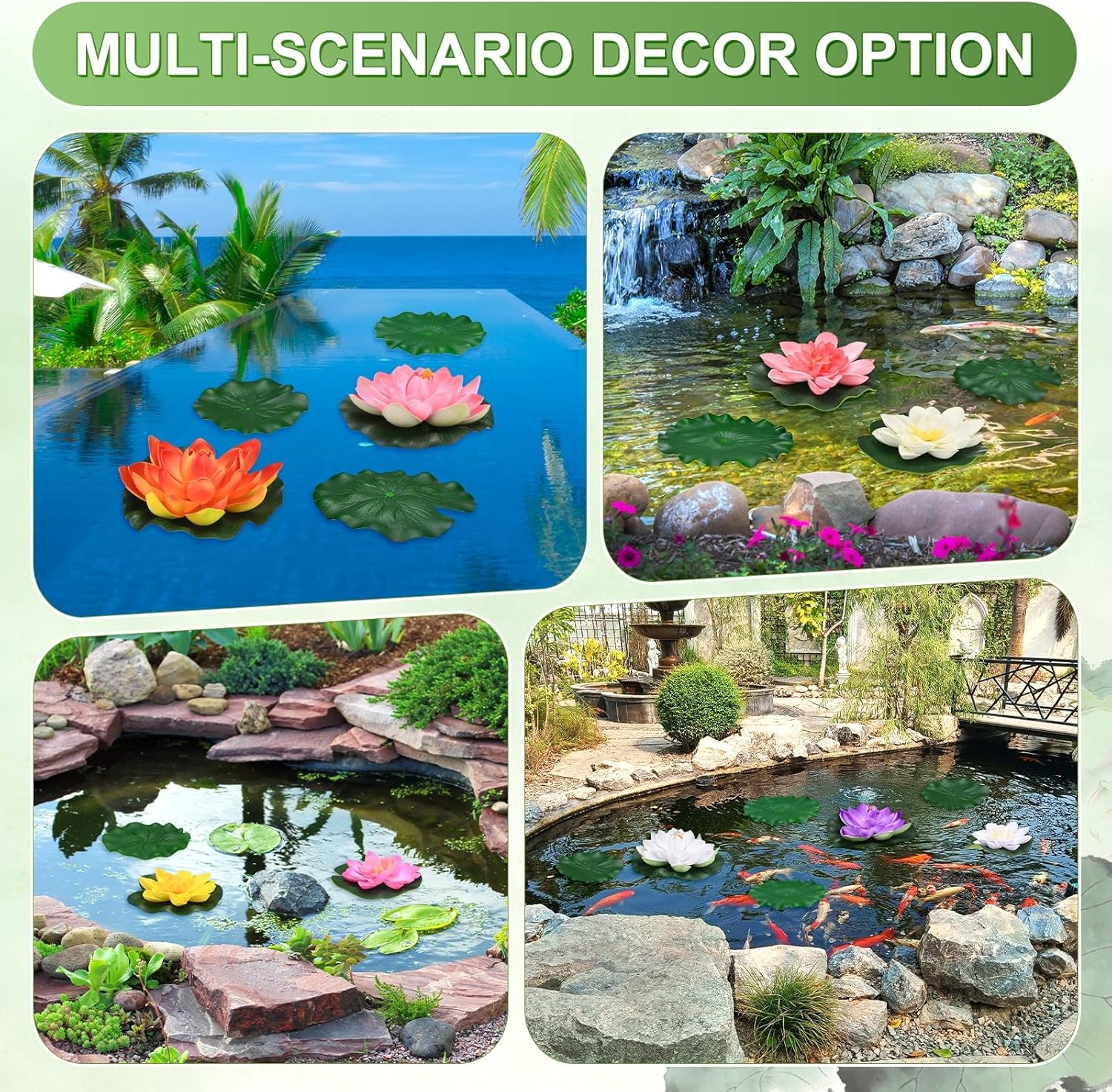 1-Set Artificial Floating Foam Lotus Flower with Water Lily Pad, 4 Inch Fake Lot
