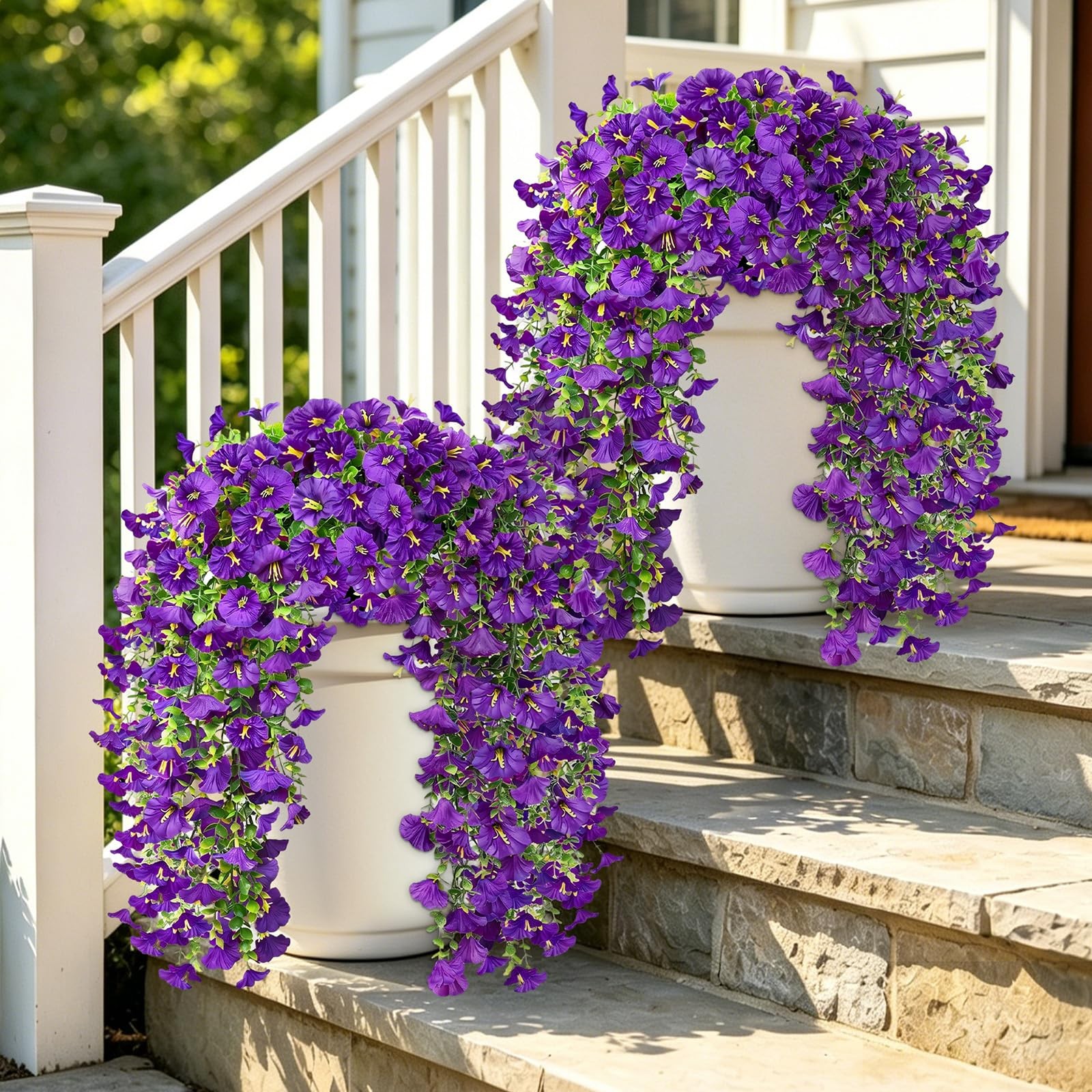 Artificial Hanging Flowers for Outdoor, 4Pcs UV Resistant Faux Morning Glory …