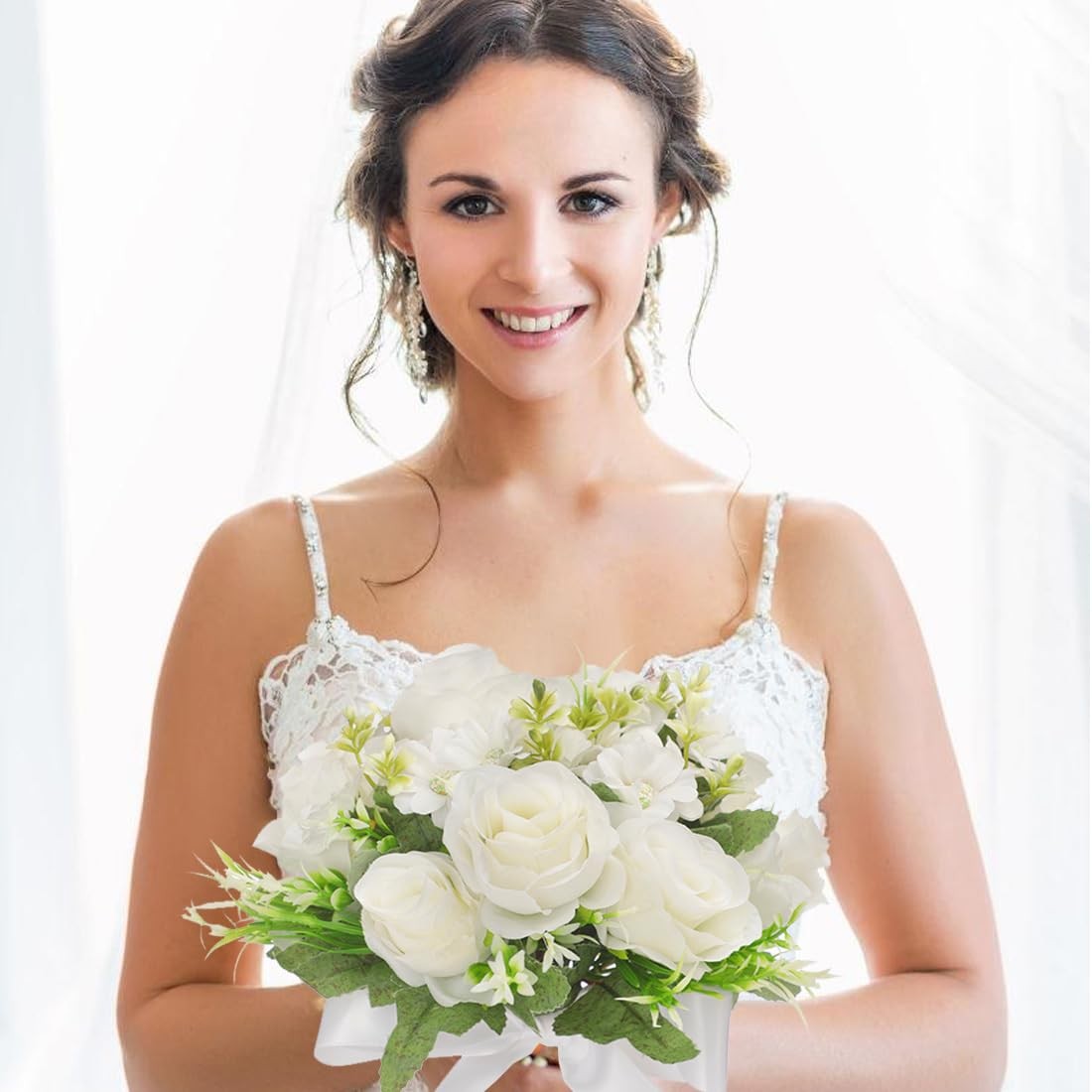 Wedding Bouquets for Bride Bridesmaid Bouquet Champagne White Artificial Rose…