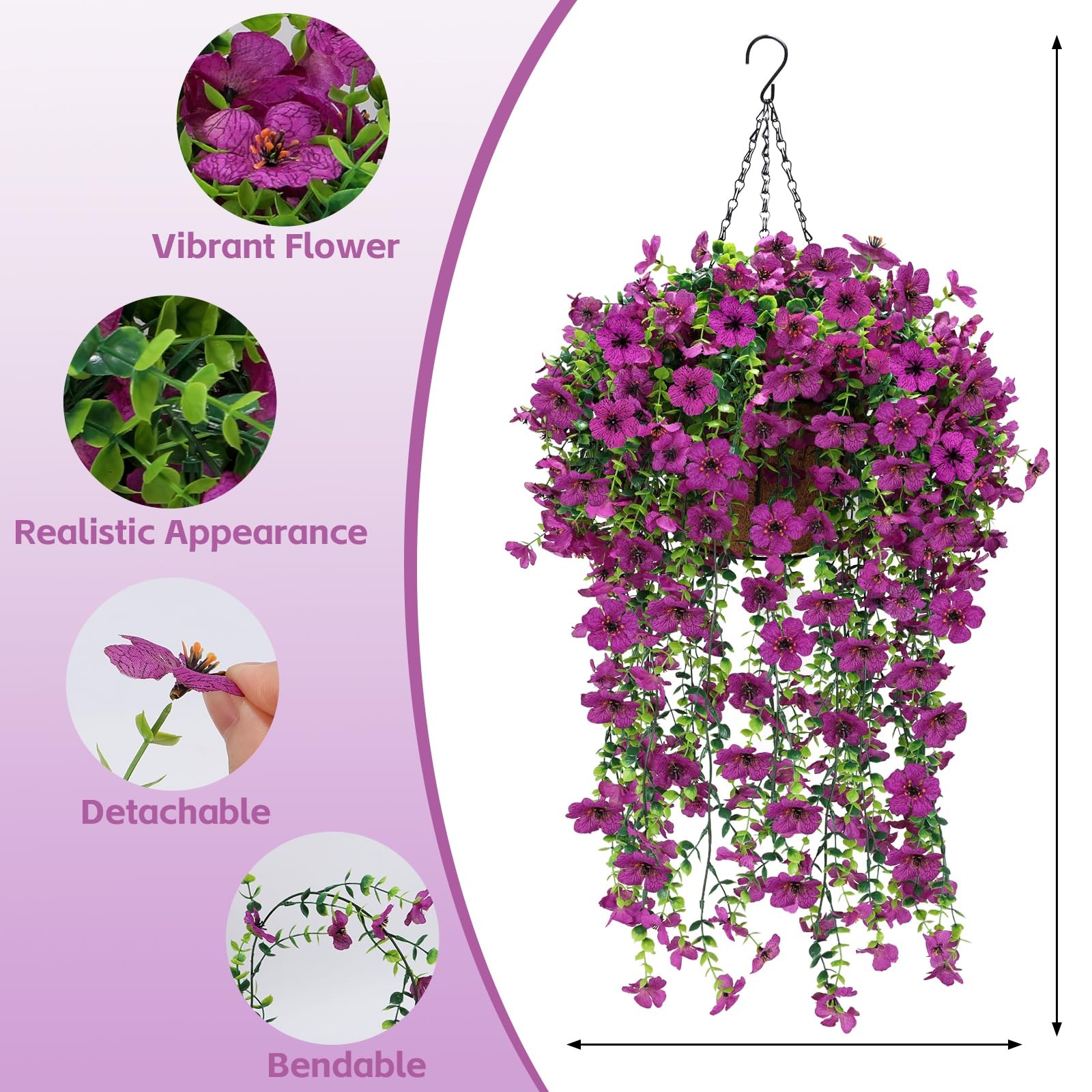 Best Geegoods 2 Set Artificial Hanging Flowers Baskets for Outdoor, UV Resistant