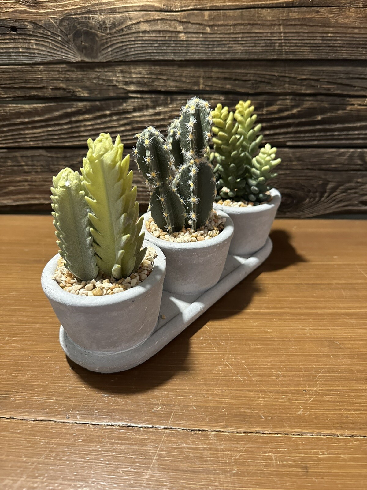 Faux Succulents In Concrete Planter Stone Gravel Set Of 3 (Trio) One Piece
