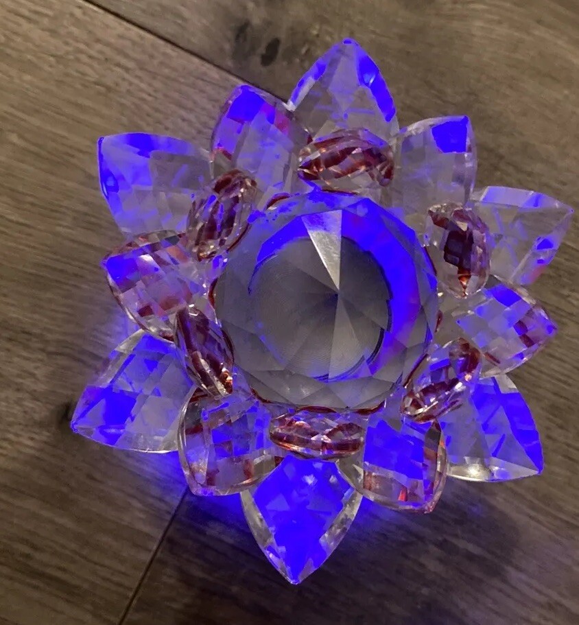 Lotus Flower On Pedestal Crystal Lights Up Changes Colors Spring Summer Beauty