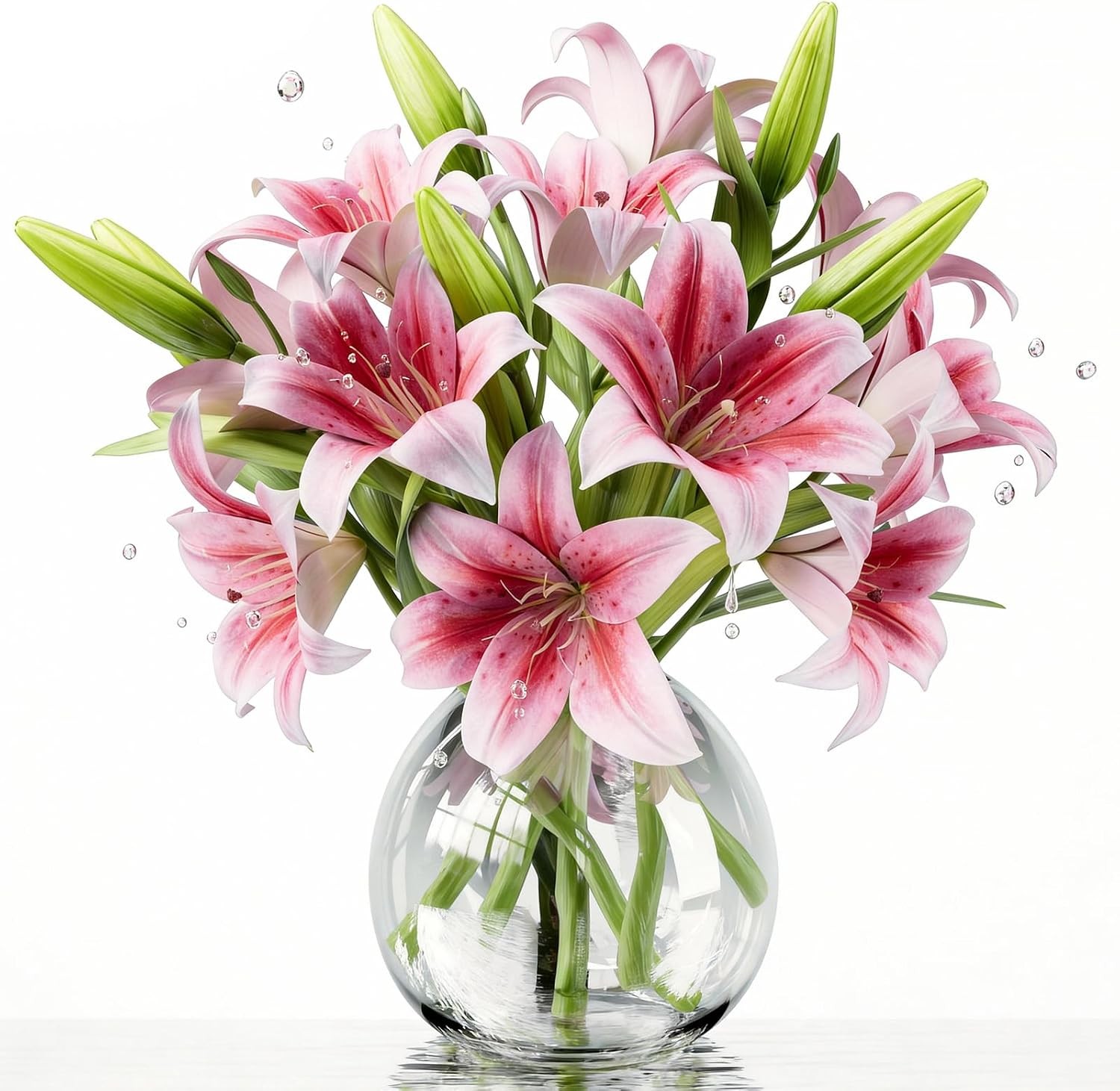 6PCS Artificial Lilies Set with 12 Heads Fully Bloomed Lilies 6 Buds Short Stem