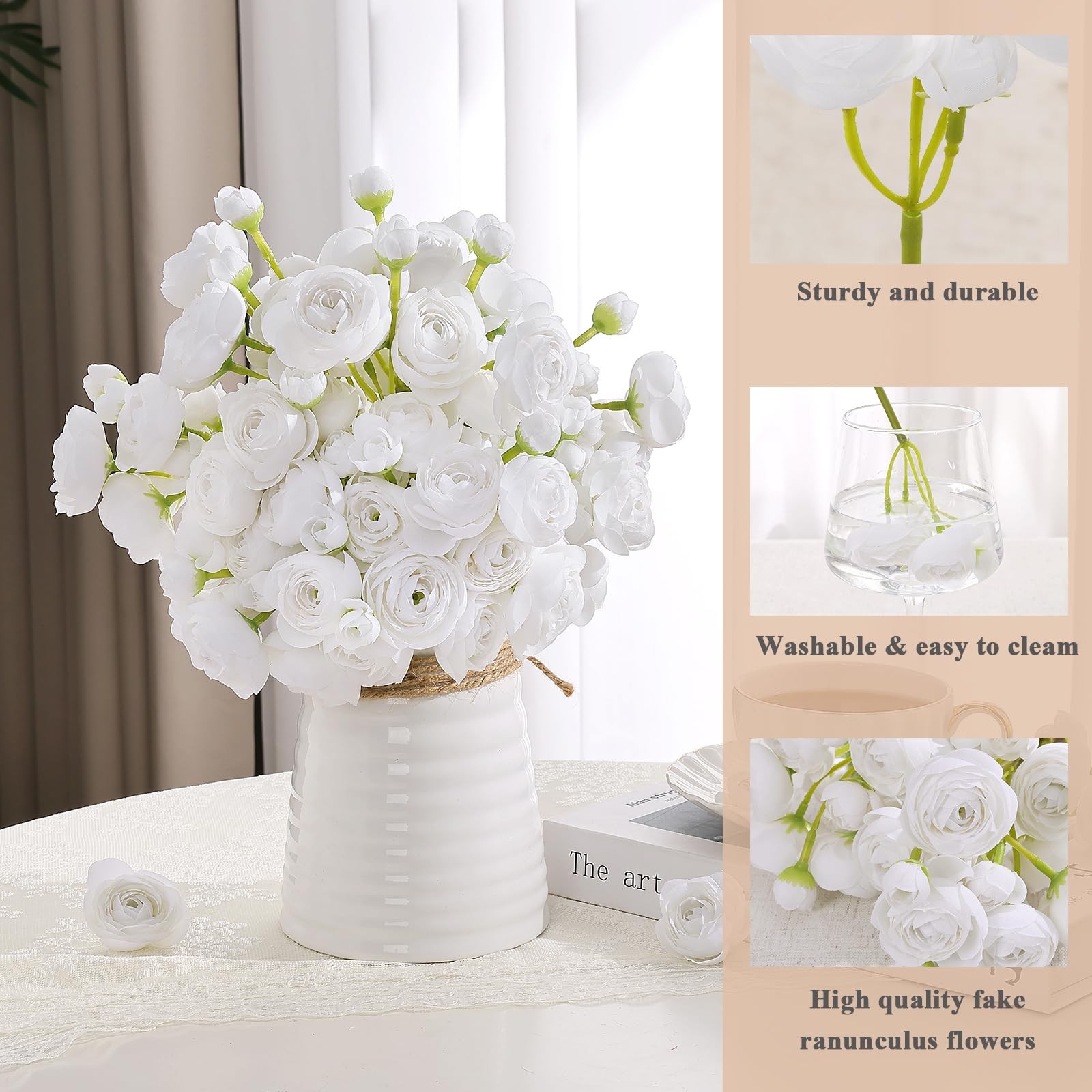 Ranunculus Artificial Flower Faux Silk Floral Bouquet Wedding Home Decor Stem