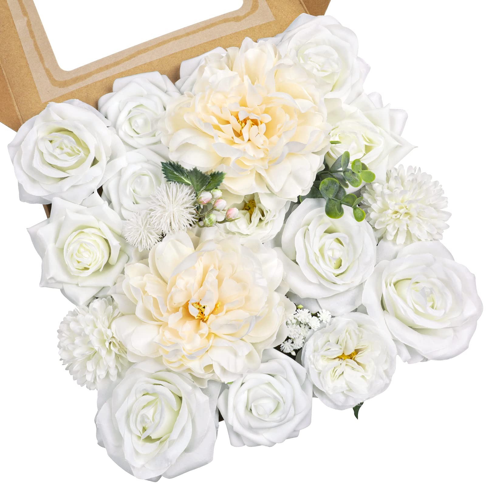 White Artificial Flowers Combo Silk Mix Peony Rose Hydrangea Daisy Fake Flowe…