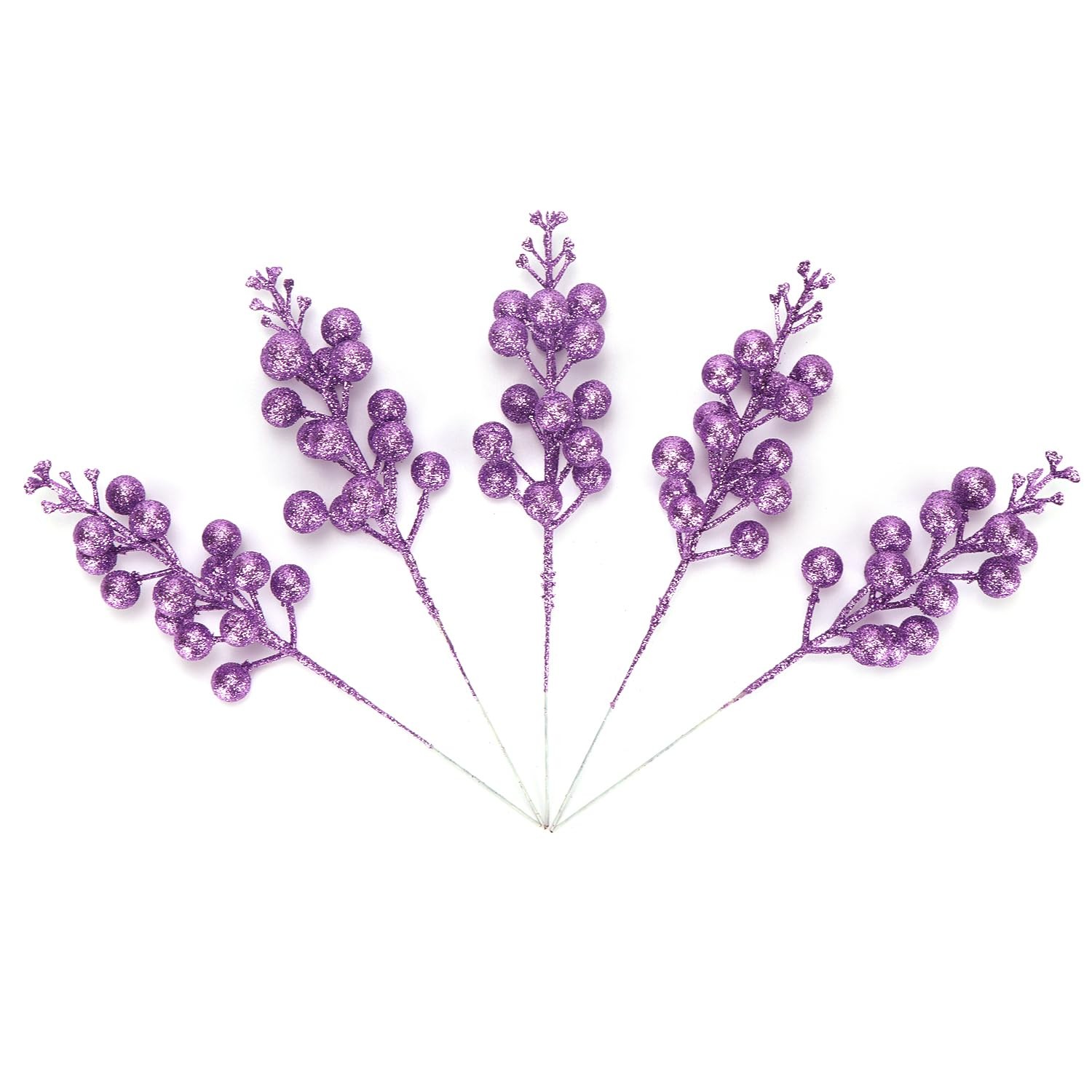 Artificial Purple Stems, 24 Pack 8.7″ Christmas Glitter Berries Stems Artific…