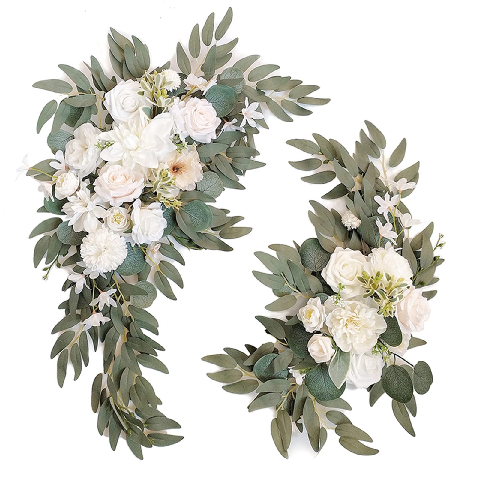 2 PCS Wedding Arch Faux Flowers Set Welcome Sign Decor Ceremony Backdrop White