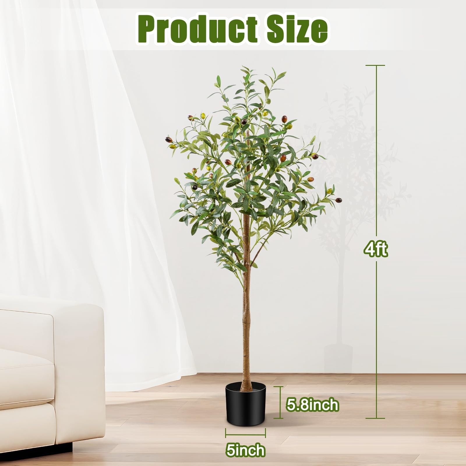 4FT Artificial Olive Tree Indoor, Tall Faux Olive Tree with Pot&Basket, Large…
