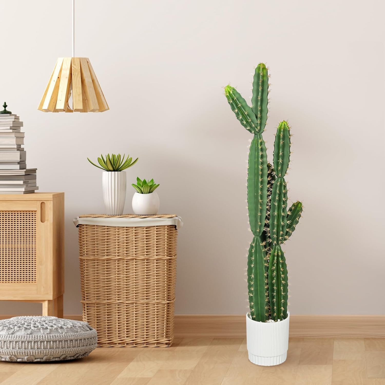 51″ Realistic Faux Cactus in White Pot – Low Maintenance Indoor/Outdoor Decor