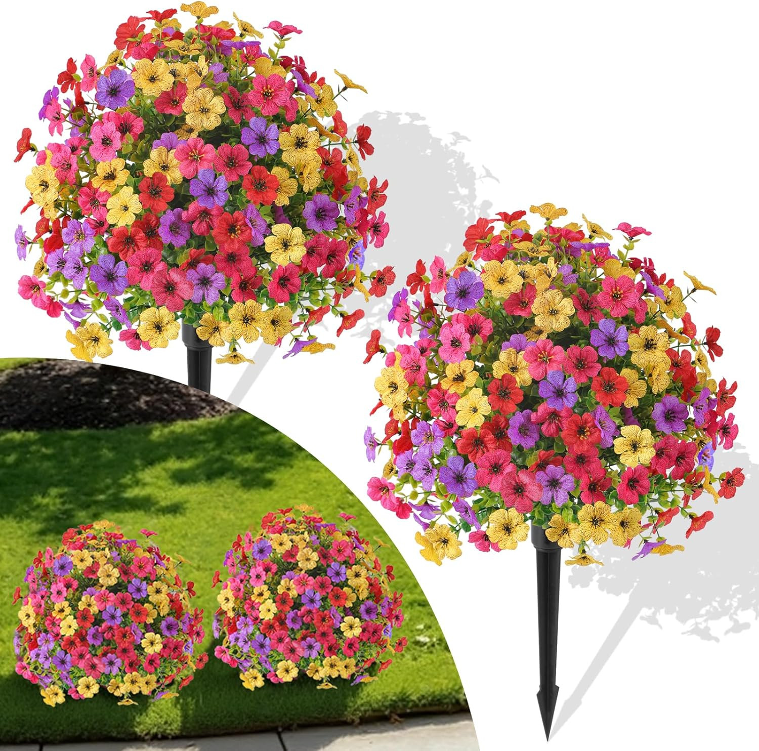 2Pcs 20″ Artificial Topiary Ball Flowers for Outdoors, Spring Decoration with Sp
