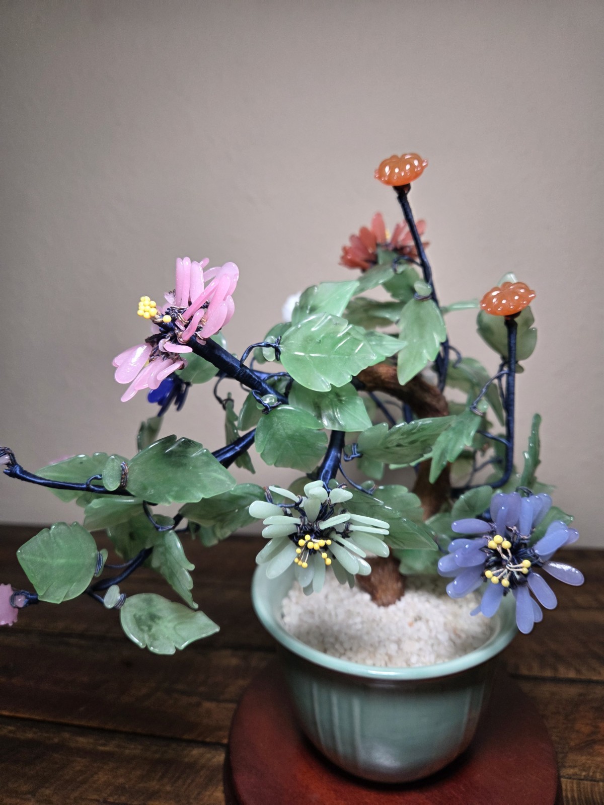 Vintage Chinese Jade & Glass Bonsai Trees – Matching Pair
