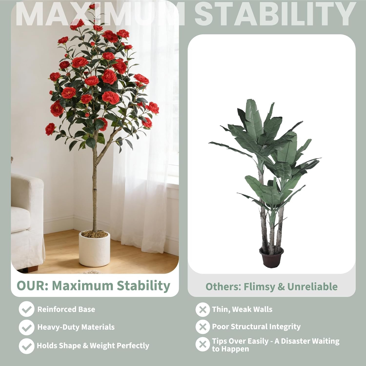 5FT Realistic Silk Camellia Tree – Indoor/Outdoor Decor, Zero Maintenance