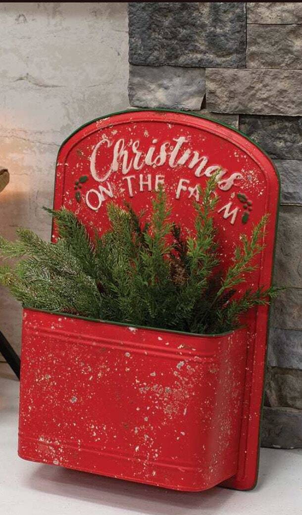 XL Country Farmhouse Red Metal Wall Hanging Christmas on the Farm Door Greeter