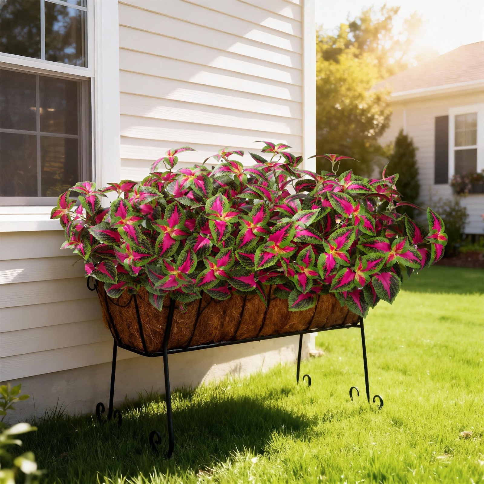 5 Pcs UV Resistant Faux Coleus Plants – Silk Greenery for Outdoor Garden Decor