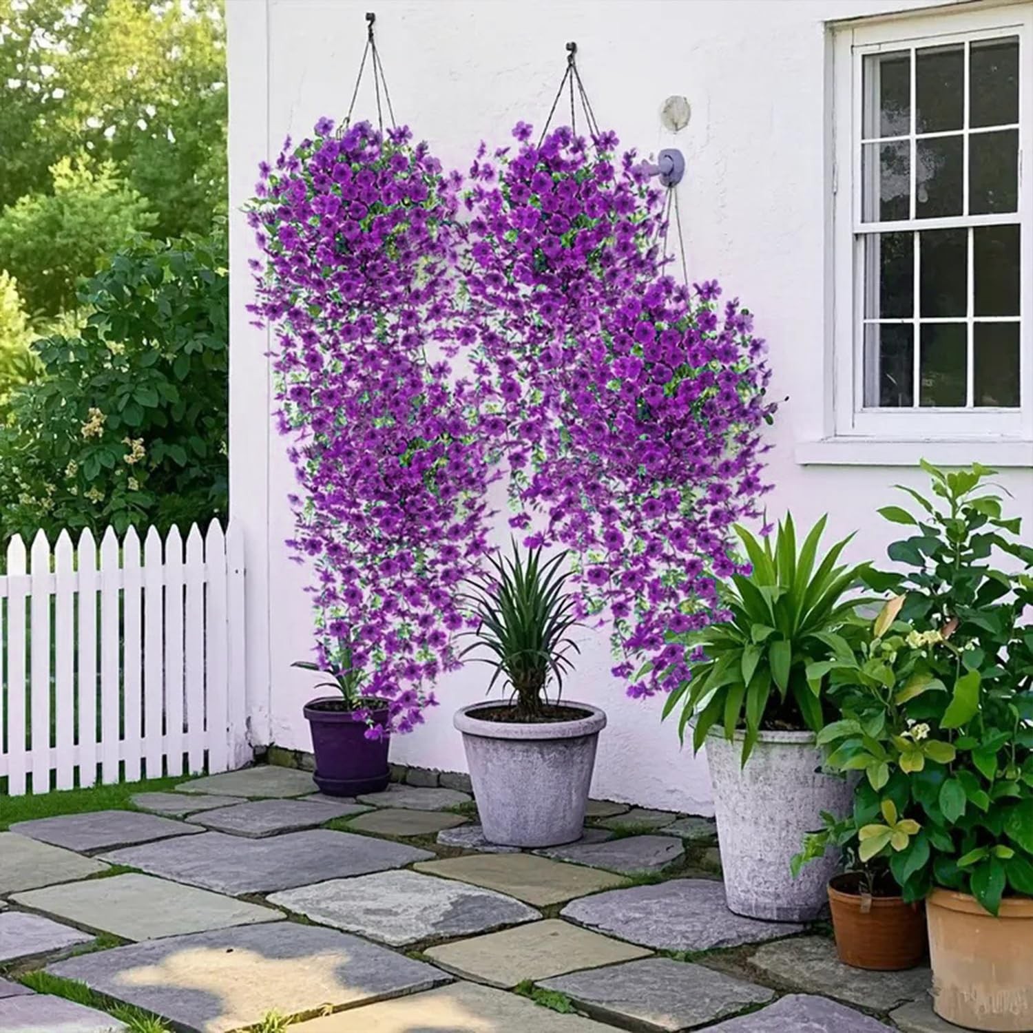 2 PCS Artificial Fake Hanging Flowers Plants,Faux Silk Daisy with Eucalyptus …