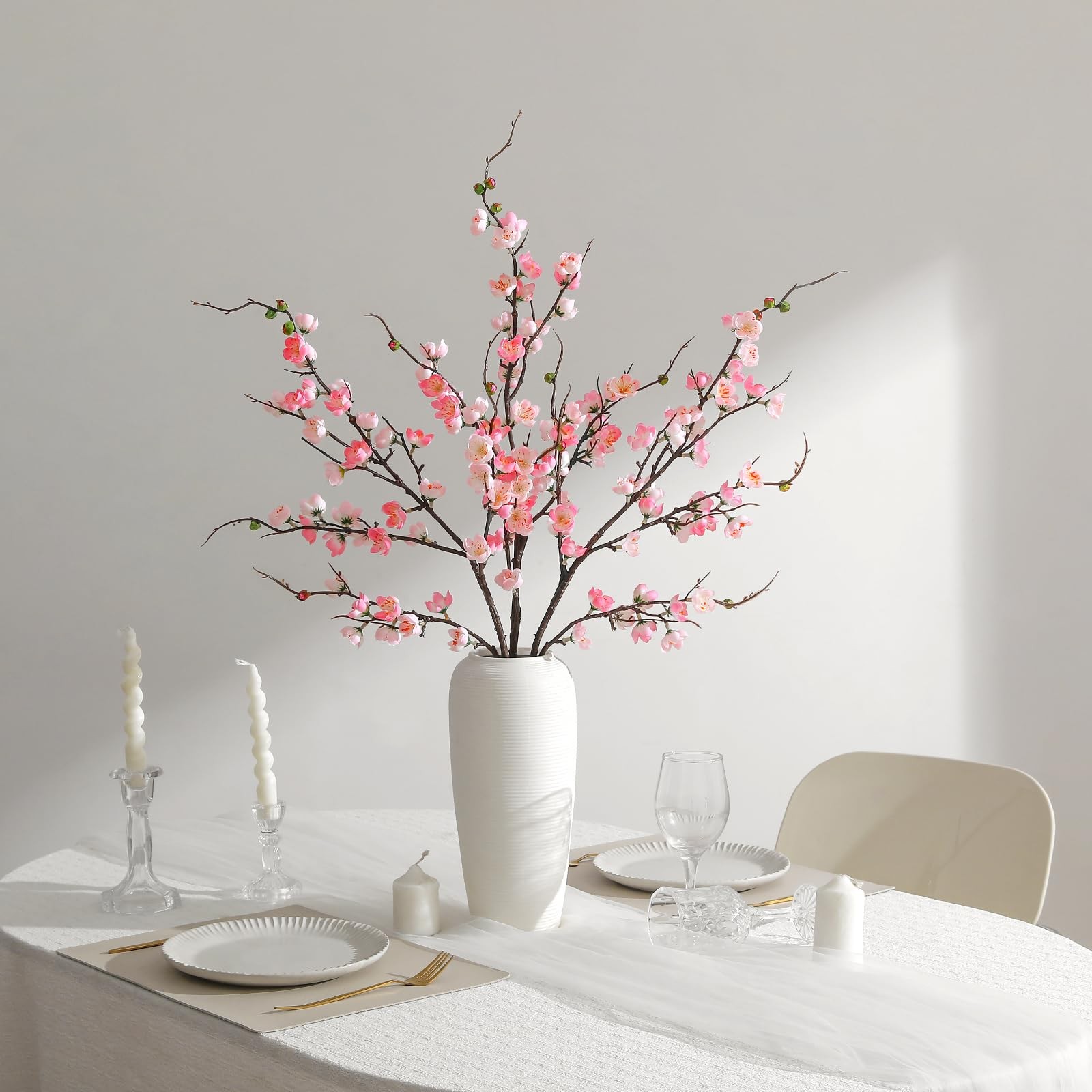 3 PCS Artificial Pink Cherry Blossom Branches 37.8 Inch Faux Silk Flowers
