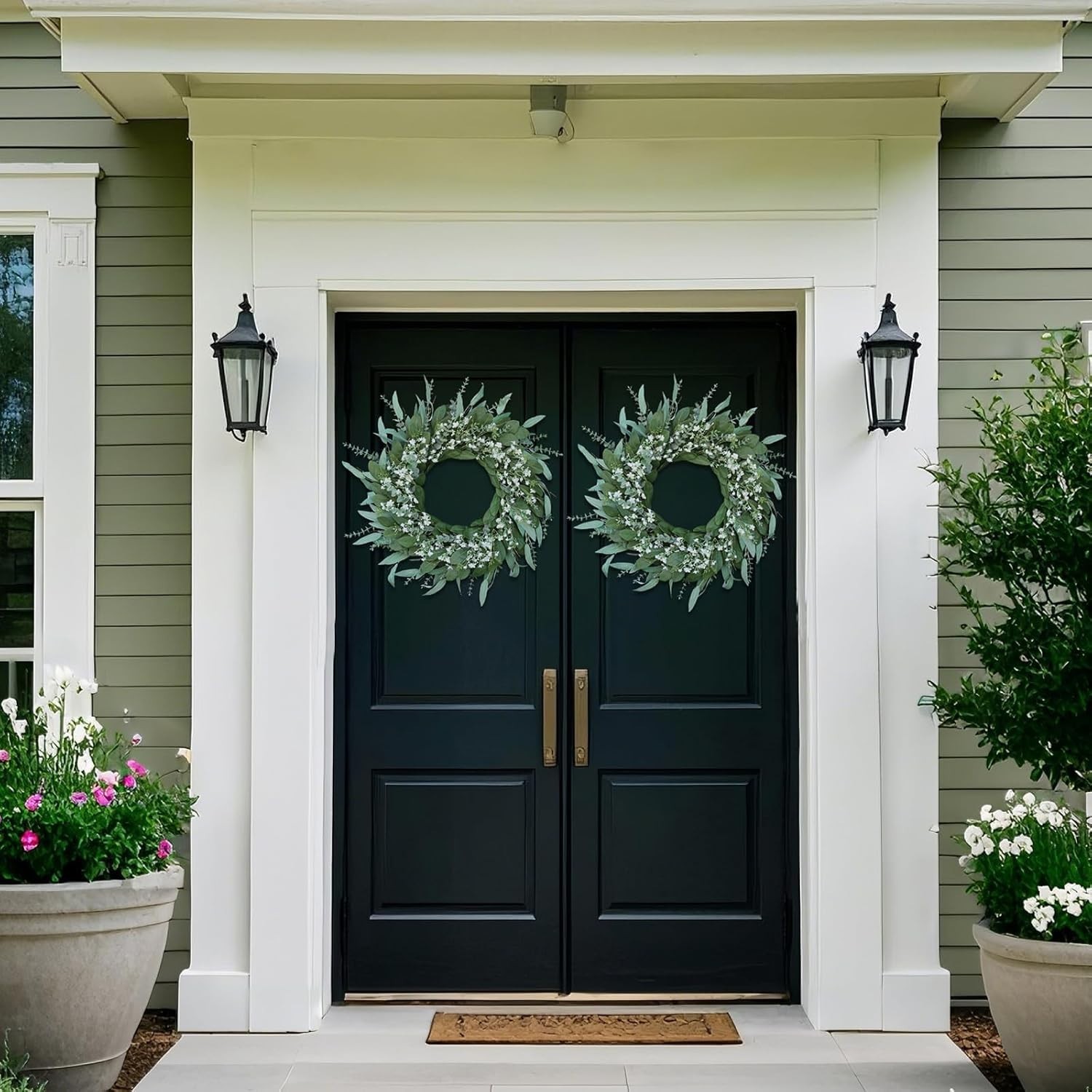 26-Inch Eucalyptus and Babys Breath Wreath for Front Door All-Season Indoor O…