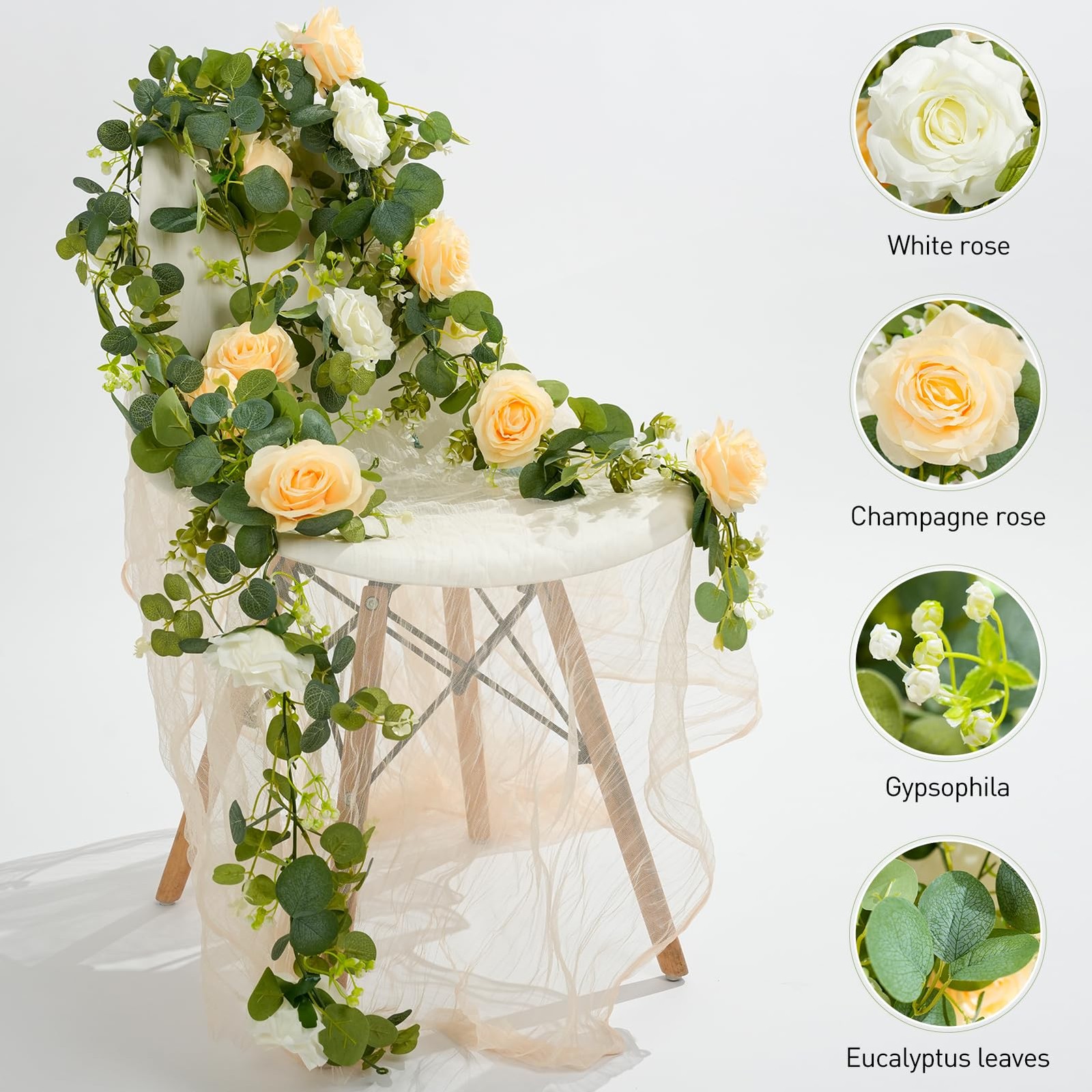 2PCS 13Ft Artificial Eucalyptus Garland with Flowers, Artificial Rose Garland…