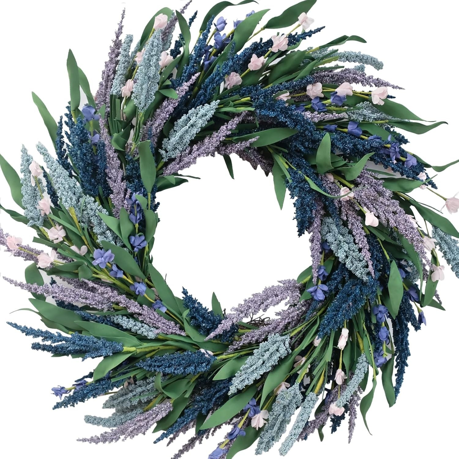 Durable 20-Inch Lavender & Green Leaf Wreath – All-Season Door & Wall Decor