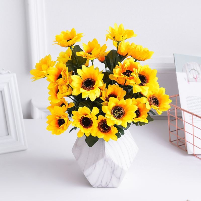 26 Head Artificial Decor Sunflower Silk Fake Flowers Bouquet Bridal Home Garden