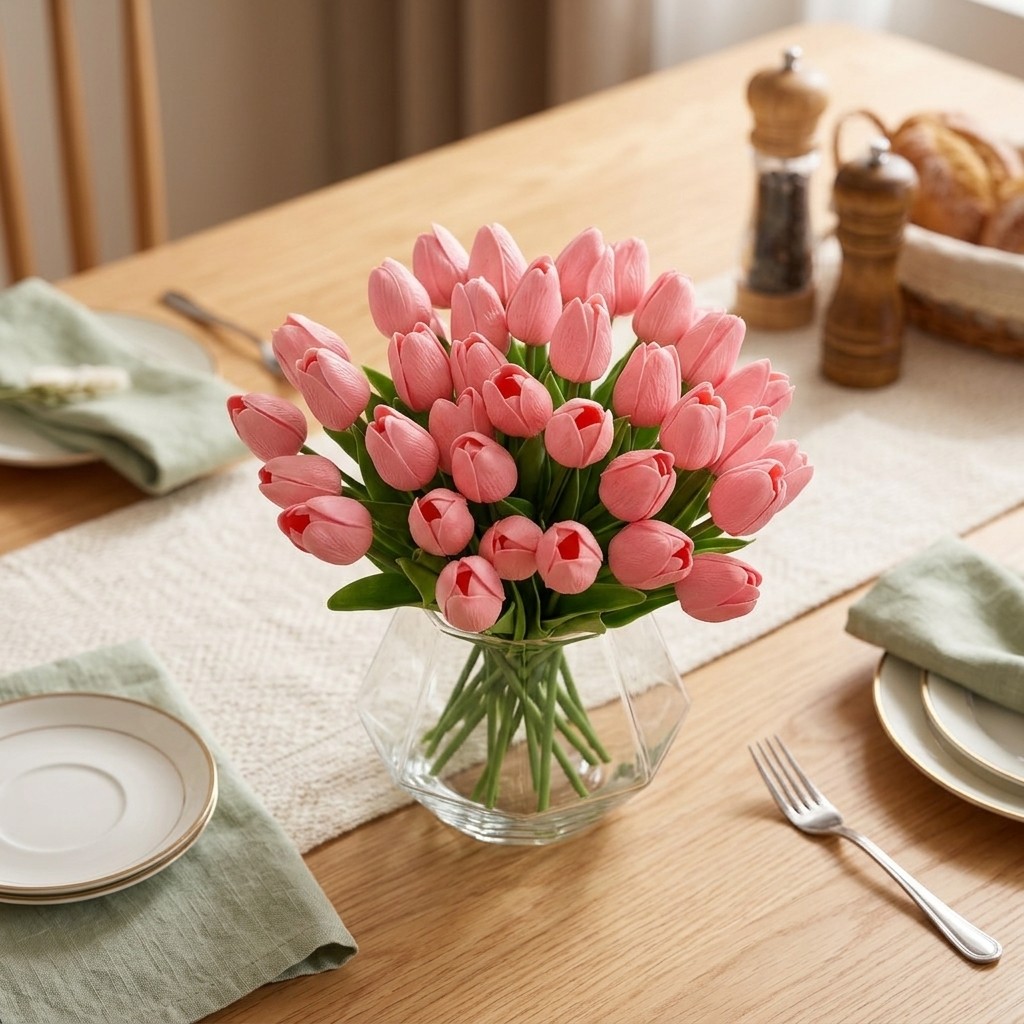 10-Heads Artificial Flowers PU Mini Real Touch Tulip Bouquets Home Wedding Decor