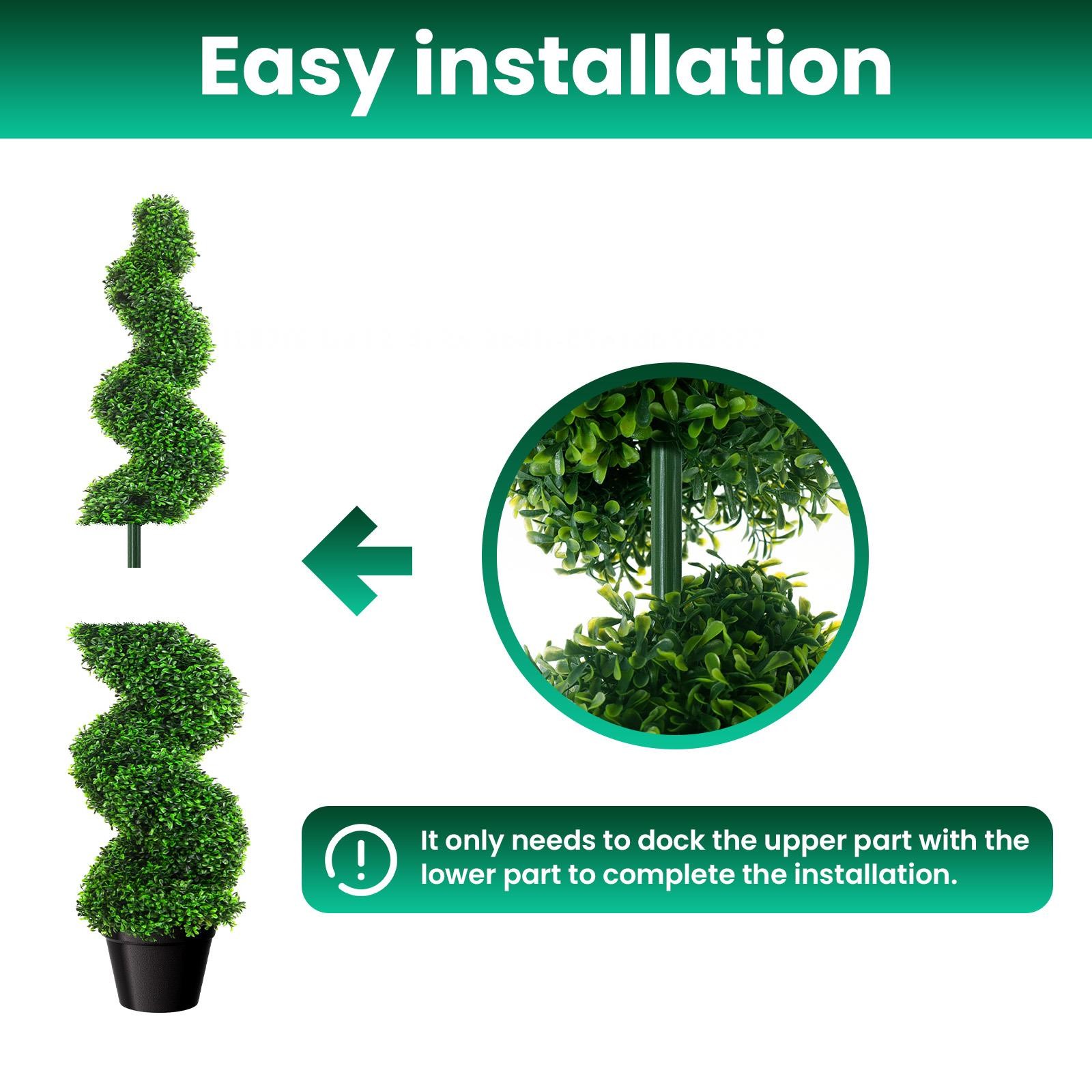 38.2 inch Artificial Spiral Topiary Tree Boxwood Potted Plant 2 PCS