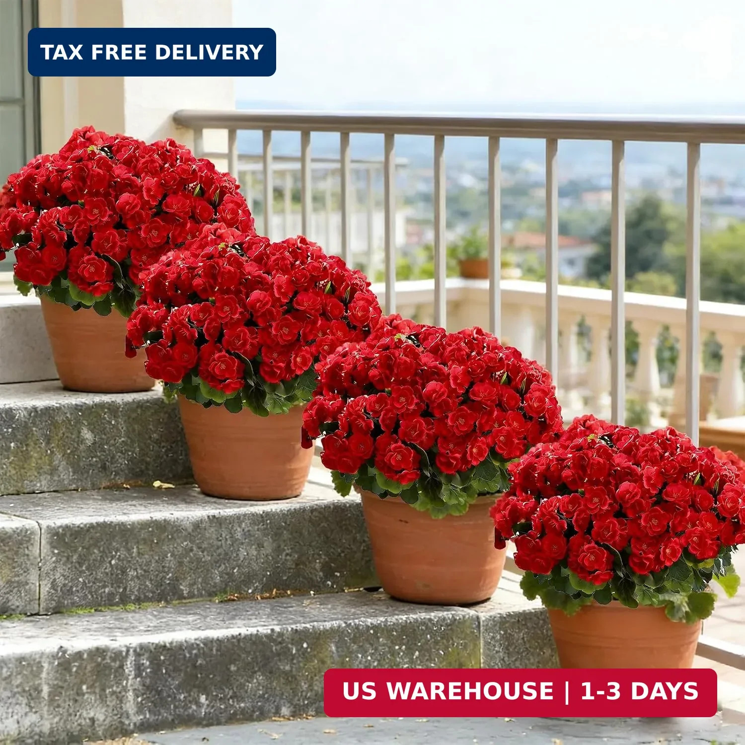 6 Pack Artificial Geranium Flowers for Outdoors Geranium Silk Red Flower Outdoor