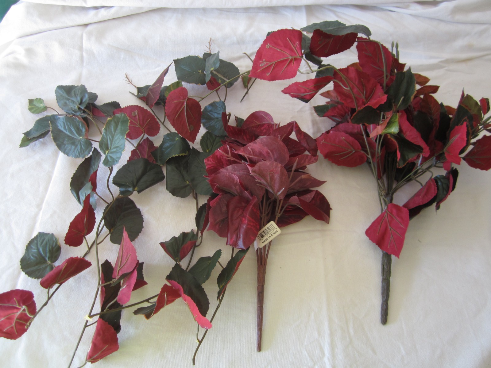 Lot of RED & GREEN Artificial Floral BUSH LEAVES Tree Branches Greenery Decor