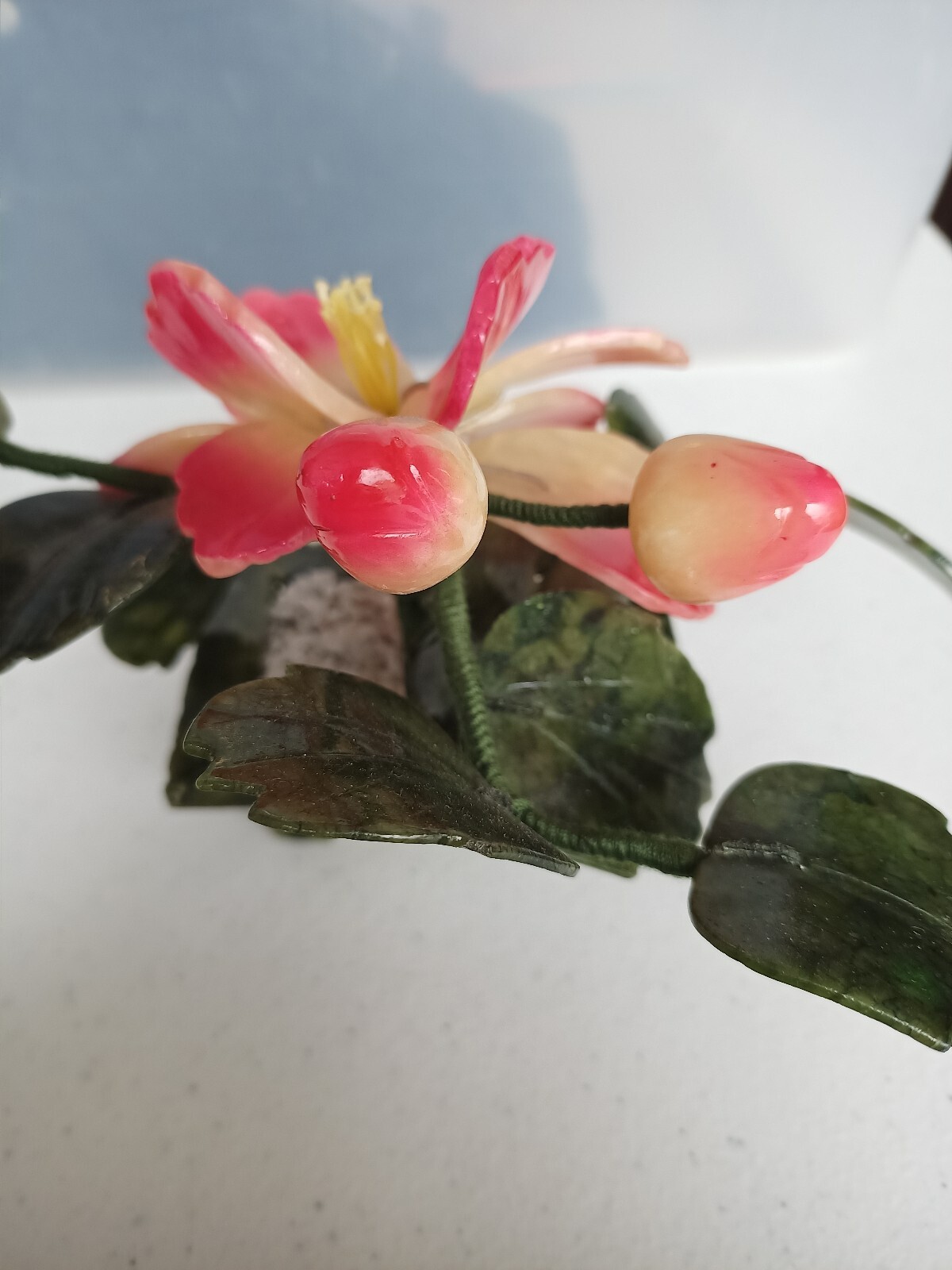 Natural Stone Flower Arrangement, Jade And Quartz Lotus/Peony