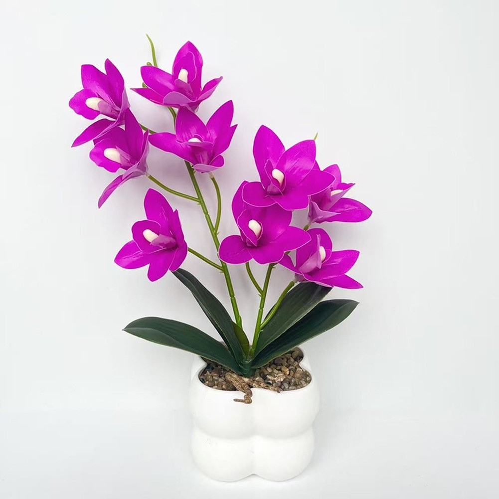 35cm Faux Pink Cymbidium Orchid in White Ceramic Pot for Minimalist Decor