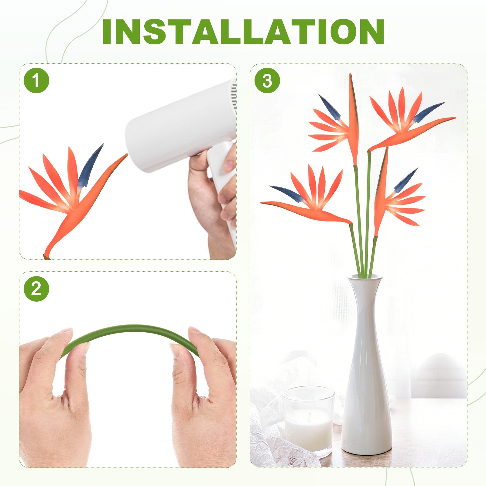 2-Pack Artificial Bird of Paradise Flowers 22 Inch for Home [Orange]